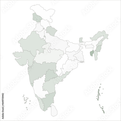 India States Map, Colorful political India map showing states, UTs, and major cities for educational and commercial purposes. Indian map state coloured