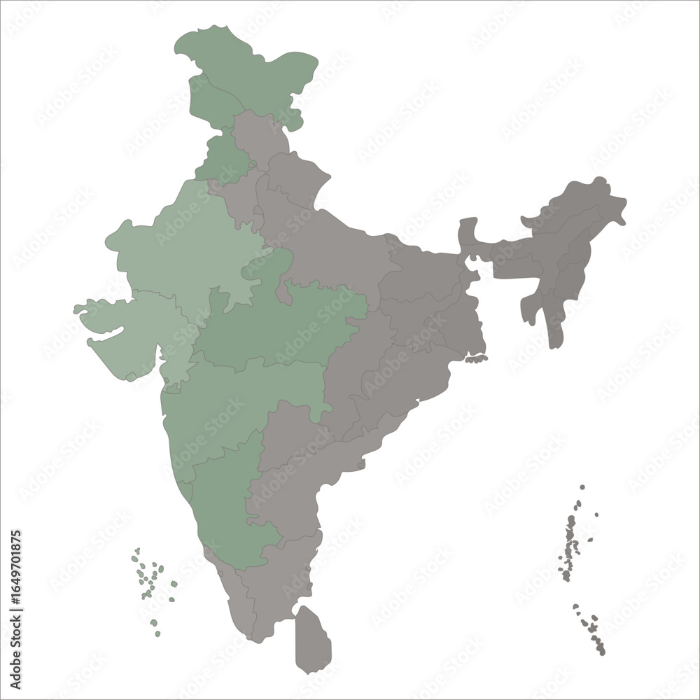 Obraz premium India States Map, Colorful political India map showing states, UTs, and major cities for educational and commercial purposes. Indian map state coloured