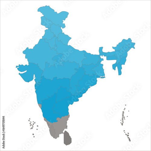 India States Map, Colorful political India map showing states, UTs, and major cities for educational and commercial purposes. Indian map state coloured