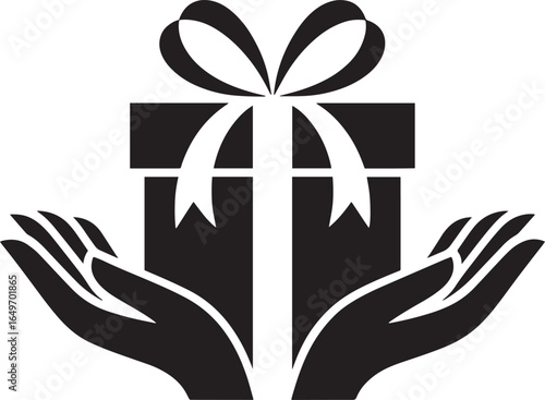 Hands Holding Gift Icon for Charity and Generosity Initiatives in Social Projects