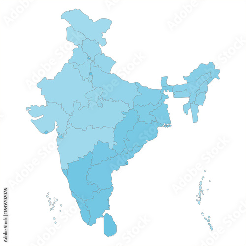 India States Map, Colorful political India map showing states, UTs, and major cities for educational and commercial purposes. Indian map state coloured