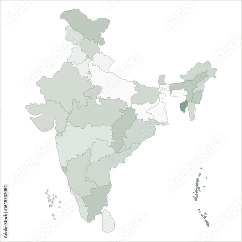 India States Map, Colorful political India map showing states, UTs, and major cities for educational and commercial purposes. Indian map state coloured