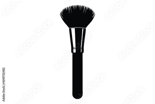 Single black makeup brush with silver accents and a round head of bristles