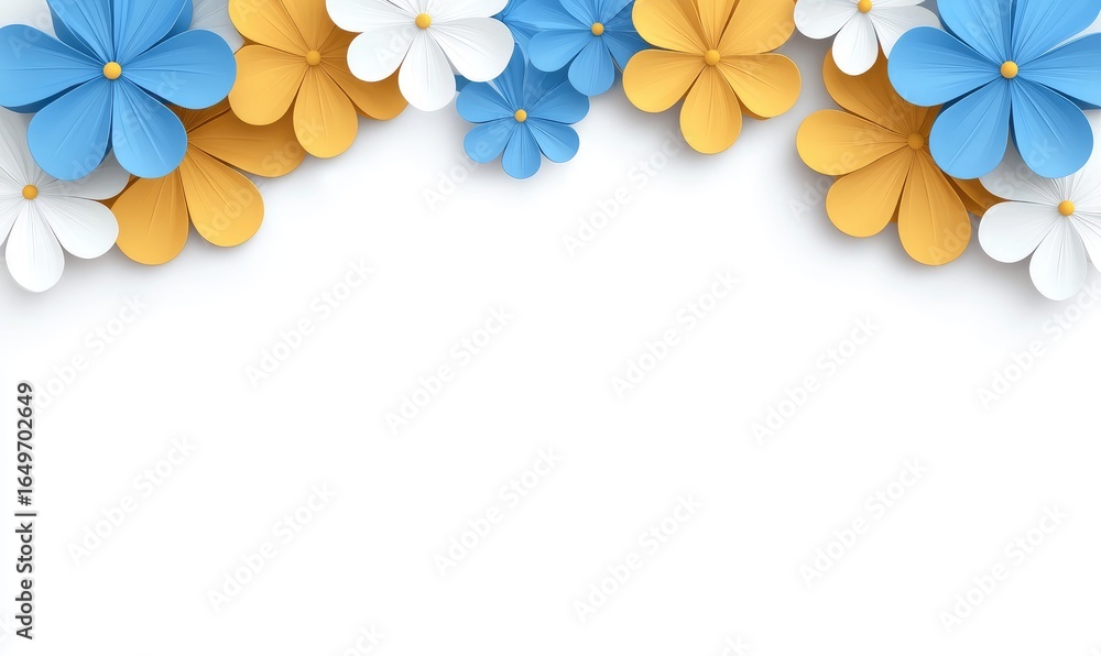 Naklejka premium Floral border design with blue, yellow, and white paper flowers