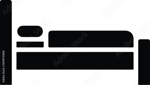 Simple Black and White Hotel Bed Icon.
