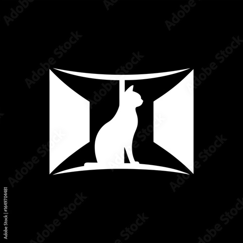 Black background cat logo vector, ideal for luxury pet brands, feline cafes, and grooming service logos.