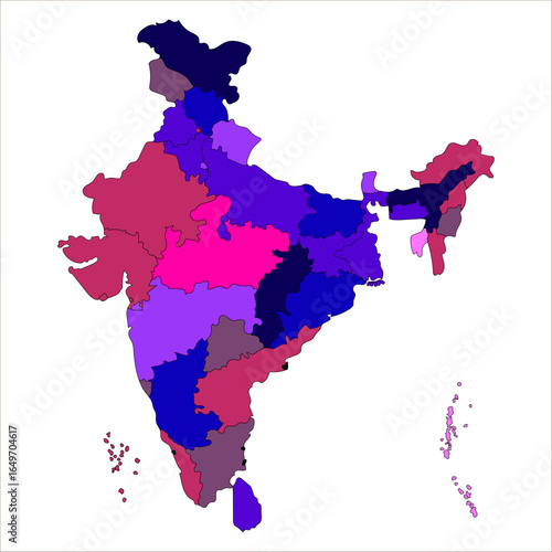 Modern India Map, Accurate geographic India map with political divisions and labels. Indian map state coloured