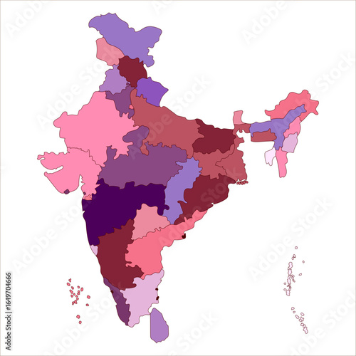 Modern India Map, Accurate geographic India map with political divisions and labels. Indian map state coloured