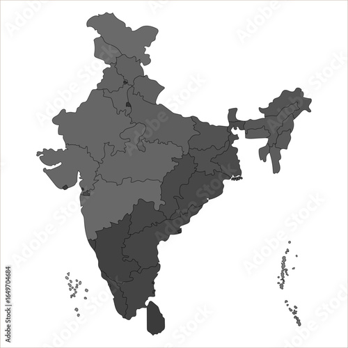 Modern India Map, Accurate geographic India map with political divisions and labels. Indian map state coloured