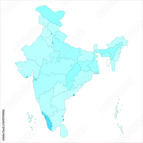 Modern India Map, Accurate geographic India map with political divisions and labels. Indian map state coloured