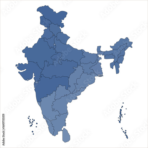 Modern India Map, Accurate geographic India map with political divisions and labels. Indian map state coloured
