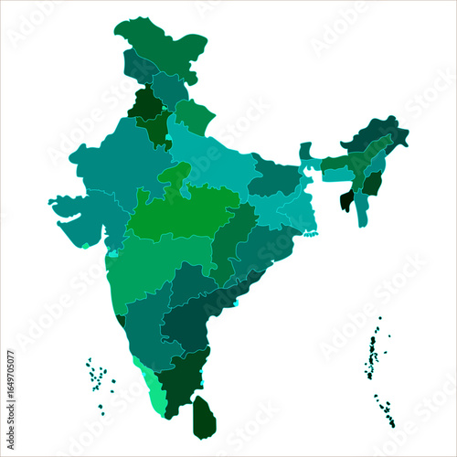 Modern India Map, Accurate geographic India map with political divisions and labels. Indian map state coloured