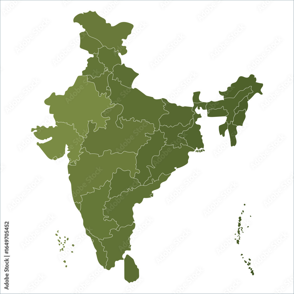 Obraz premium Printable India Map, India map showing all state borders for commercial and academic use. Indian map state coloured