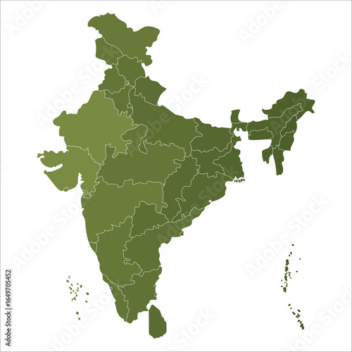 Printable India Map, India map showing all state borders for commercial and academic use. Indian map state coloured