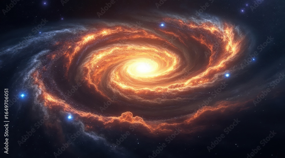 Fototapeta premium Vibrant spiral galaxy with glowing core and cosmic dust
