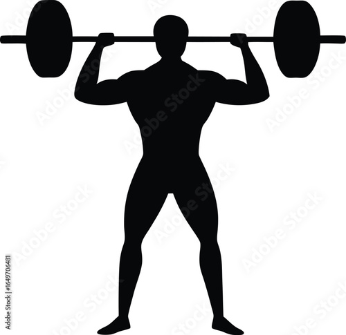 Muscular man lifting heavy barbell silhouette isolated on white background