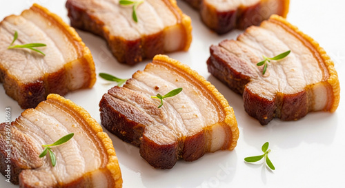 Wallpaper Mural Close-up shot of perfectly roasted pork belly slices, showcasing crispy skin and juicy meat. Torontodigital.ca