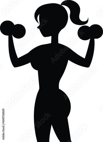 Silhouette of a woman exercising with dumbbells isolated on white background