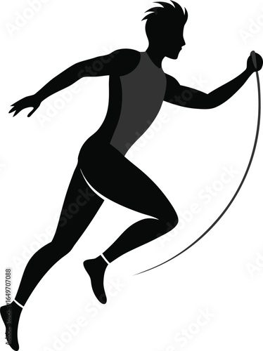 Athletic man jumping rope silhouette isolated on white background