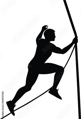 Athletic silhouette of a pole vaulter in action isolated on white background