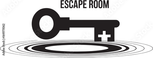 Unlock the Mystery Awaits Escape Room Adventure with Key Icon and Ripple Effect Design Vector