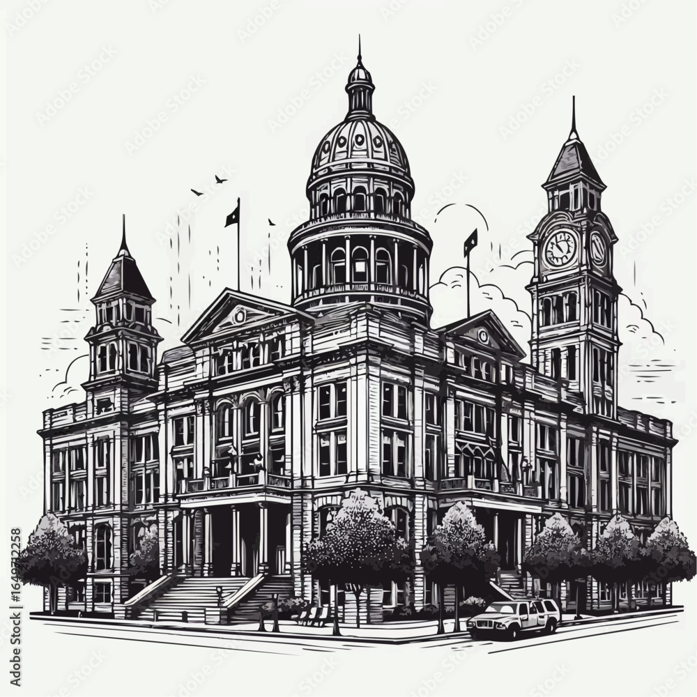 Obraz premium Impressive historic courthouse building with detailed architecture 