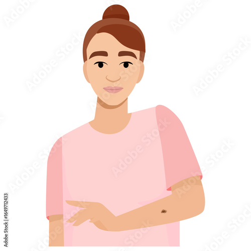 Young girl in a t-shirt with melanoma skin cancer on her arm