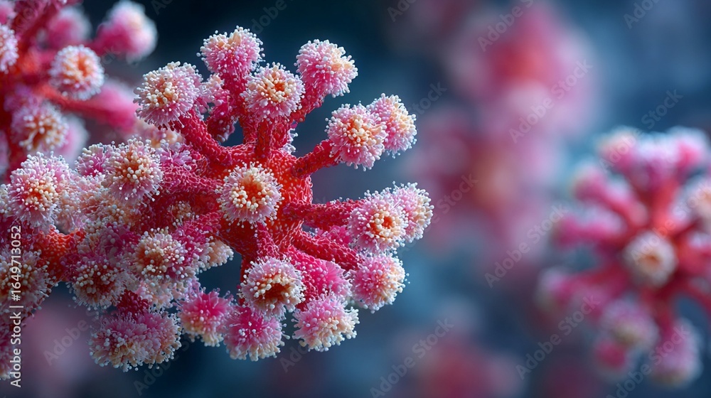 Fototapeta premium Detailed Virus Structure with Red and Pink Spikes