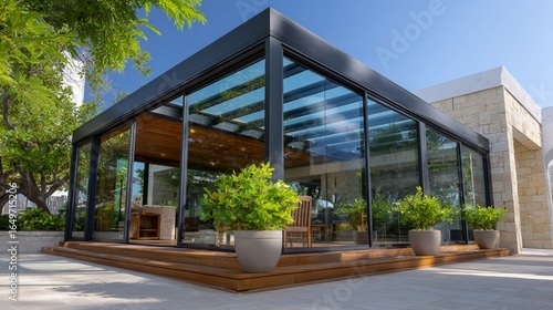Modern aluminum verandas with sleek design and glass panels