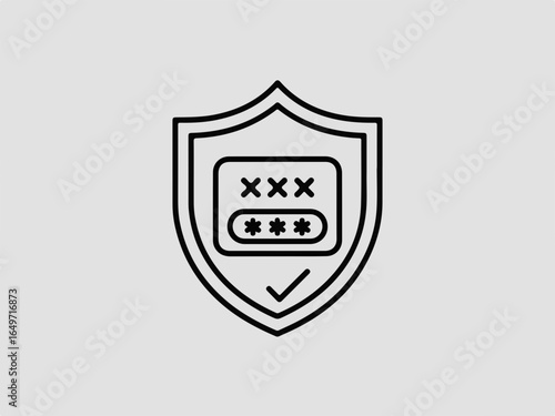 Vector art of shield with password and check mark for security, protection, and safe online access in a digital system and secure network isolated on transparent background