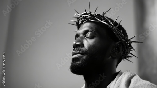 Dramatic Portrait of Jesus Christ Wearing a Crown of Thorns