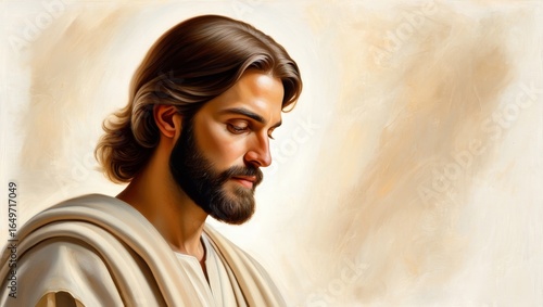 Pensive Portrait of Jesus Christ in a Classical Style