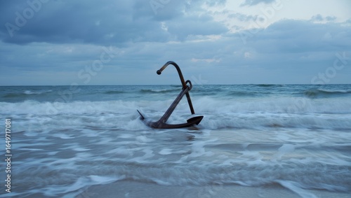 Lost Anchor in Ocean Waves - Symbol of Hope and Resilience