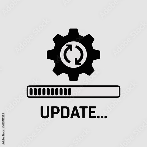 Vector art of software update icon with gear and loading bar, indicating system upgrade process isolated on white background for technology maintenance isolated on transparent background
