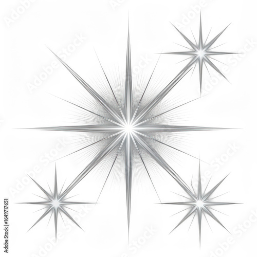 bright star burst flares set with sharp rays and glowing spikes, sparkling light twinkles for highlight effects, transparent background