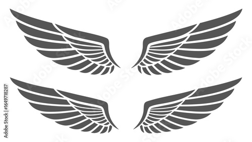 Stylized Gray Wing Pair:  Elegant, Classic Design Elements for Branding, Logos, and Graphic Design Projects.