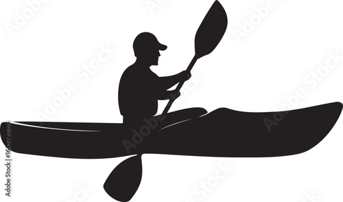 Kayaking Silhouette Person Paddling Canoe Vector on Transparent Background