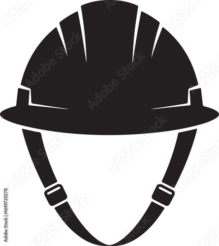 Black silhouette of a construction hard hat with chin strap helmet safety