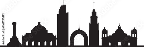 Guadalajara Mexico Skyline Silhouette Vector Illustration with Cathedral and Buildings