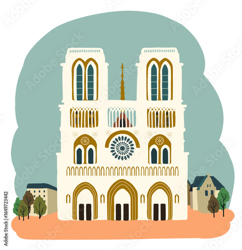 Notre Dame Cathedral, Paris, France. Vector illustration of a famous historic landmark