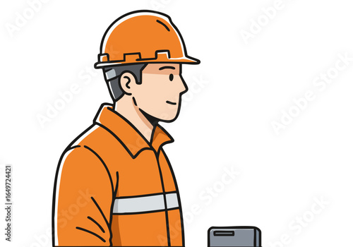 A smiling oilfield worker wearing safety gear stands confidently, highlighting the importance of safety in the industry. Clean, modern illustration style.
