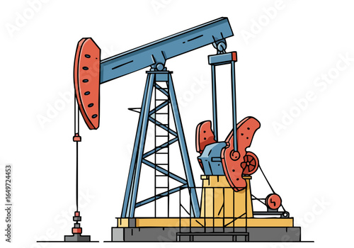 Illustration of a pumping jack, showcasing energy flow. Clean, modern lines and a muted color palette create a visually appealing graphic. Ideal for energy, oil, or industrial themes.
