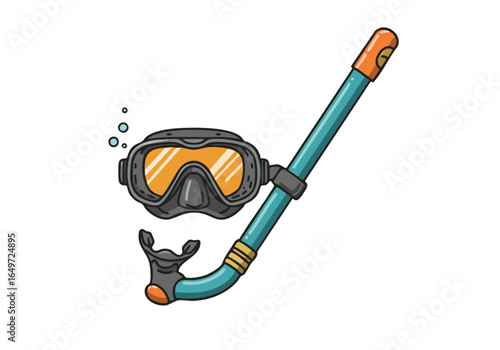 vibrant illustration featuring a snorkel and mask promoting ocean safety Bold colors and a playful style create an engaging visual -Explore Ocean Safely- text adds a clear message 