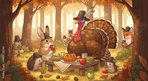 Thanksgiving Feast in the Forest with Adorable Animals