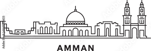 Cuadro en lienzo Amman Skyline Silhouette Vector Illustration A Detailed Outline of the Jordanian