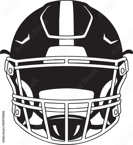 Front View of a Black and White American Football Helmet with Stripes sports equipment