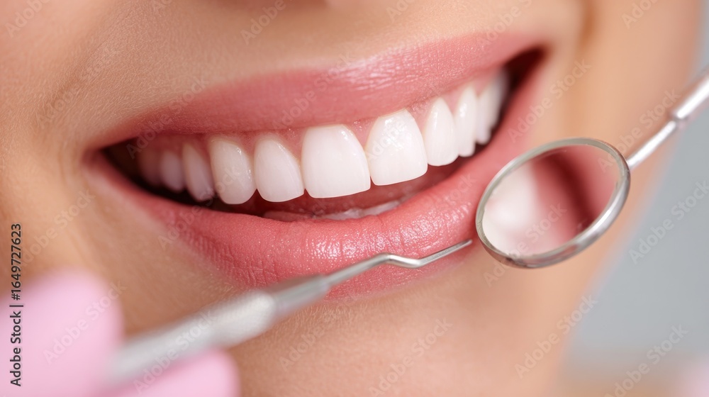 Fototapeta premium Close-up of a healthy smile during a dental checkup