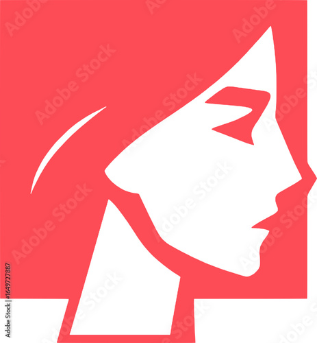 Minimalist Woman Profile Silhouette – Geometric Red Vector on Transparent Background