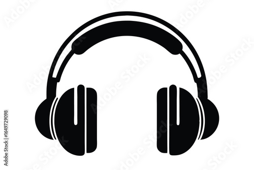 Black Silhouette of OverEar Headphones with Headband and Earcups Illustration