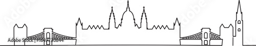 Detailed Budapest Skyline Outline Vector Illustration Depicting Iconic Landmarks and Architecture